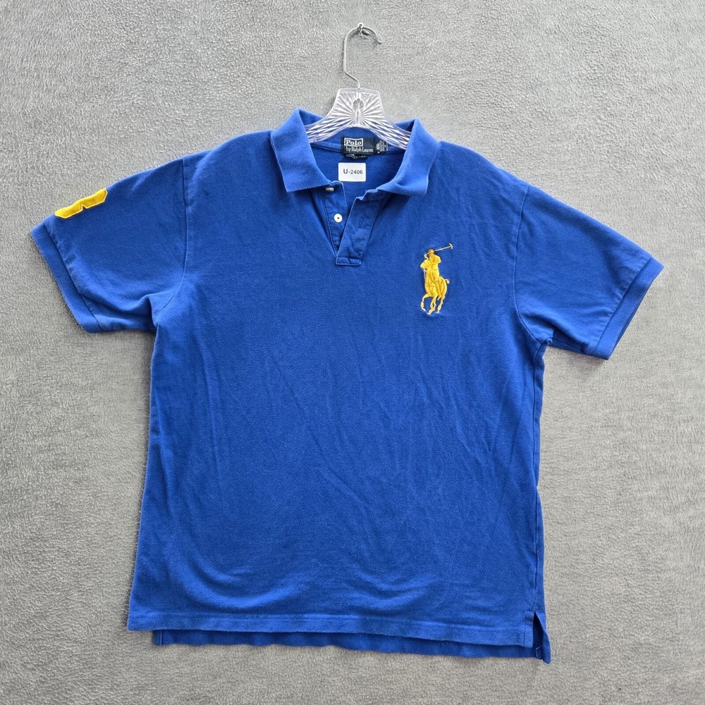 Polo Ralph Lauren Boys Shirt 2XL Blue Cotton Custom Fit Big Pony Embroider READ
